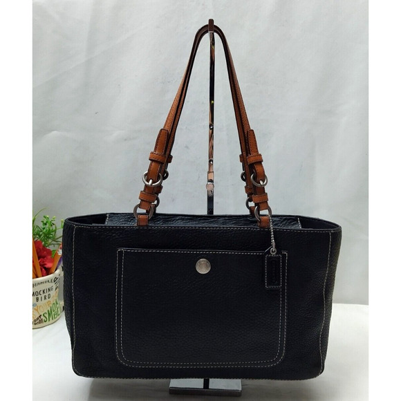 Coach Chelsea Black Pebbled Leather Double Handles Satchel Tote Bag - Picture 1 of 16